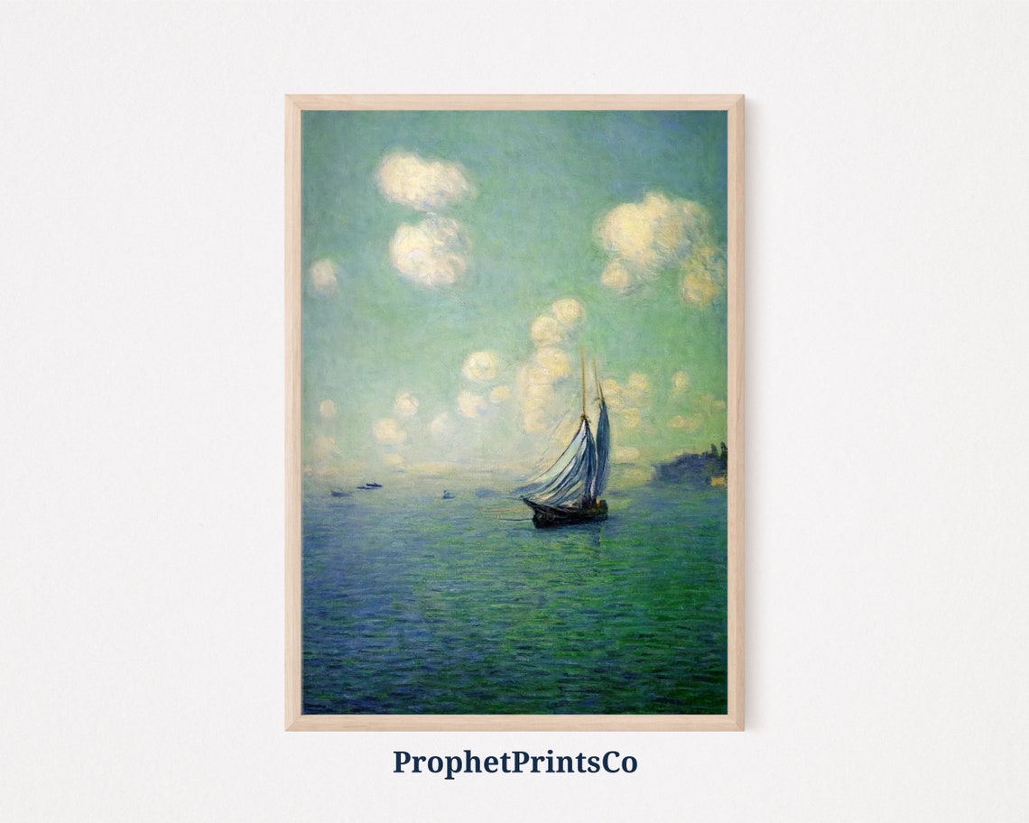 Sailboat Calm Sea Impressionist Seascape Cloudy Sky Nautical Poster