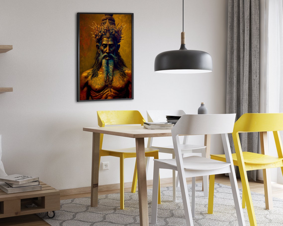 Lord Brahma Golden Hindu Deity Antique Style Portrait Poster - Image 2