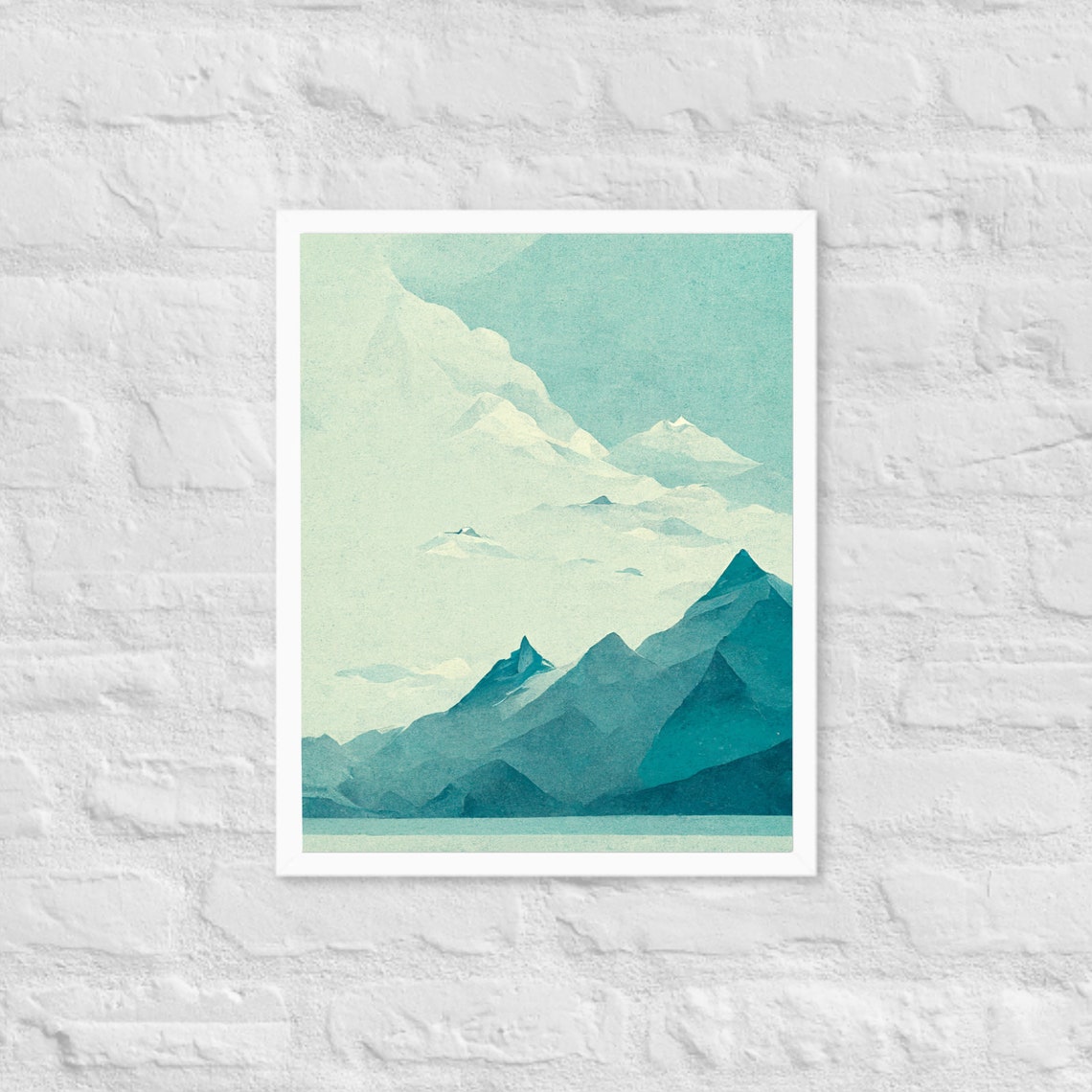 Teal Mountain Peaks Minimalist Watercolor Landscape Serene Poster - Image 3