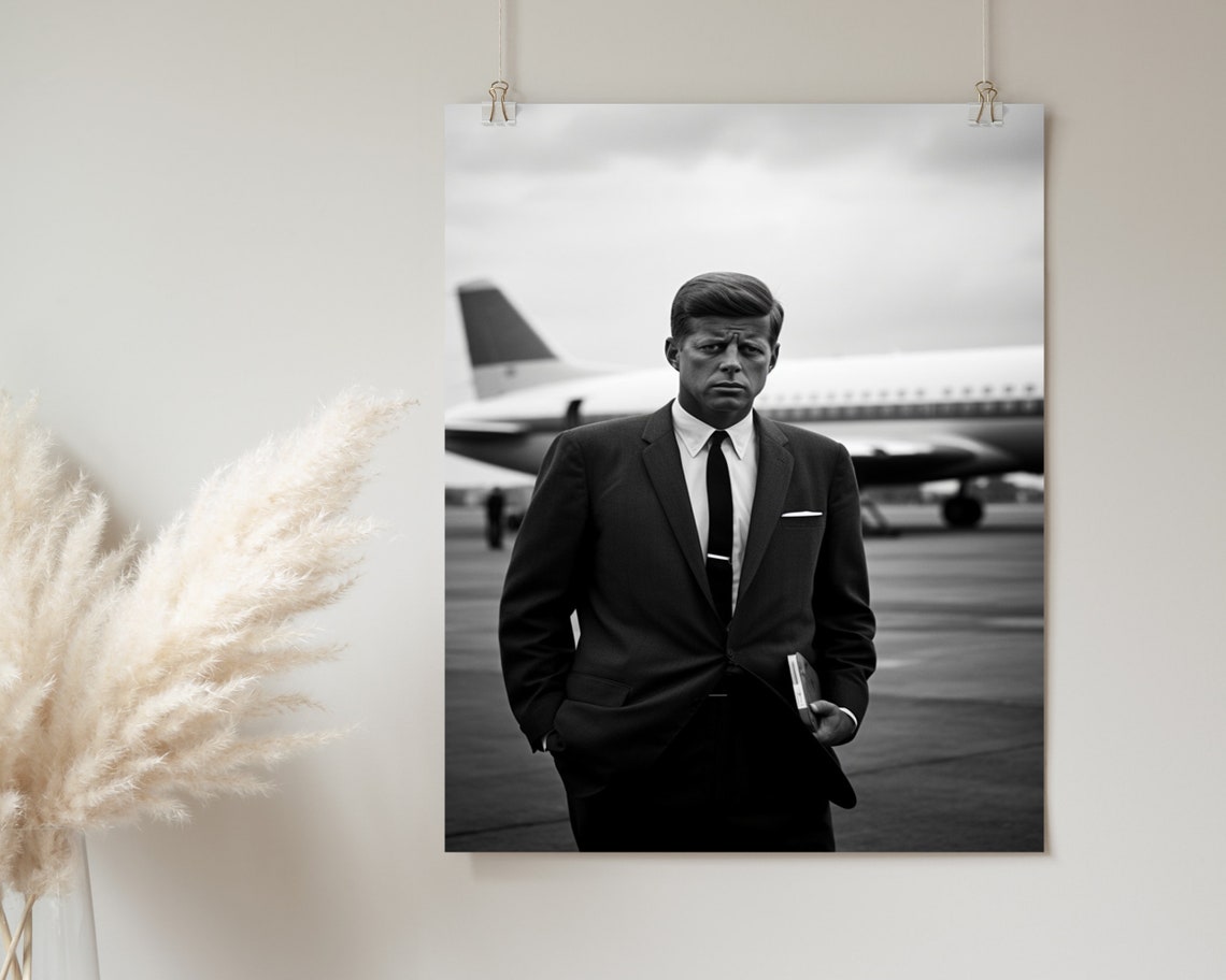 John F Kennedy Walking Before Airplane Vintage Tarmac Photo Poster - Image 2