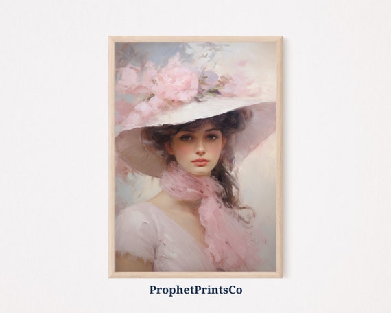 Coquette Vintage Lady Print Coquette Aesthetic Wall Art Pink Preppy Cute Girly Bows Home Dcor Wall Art