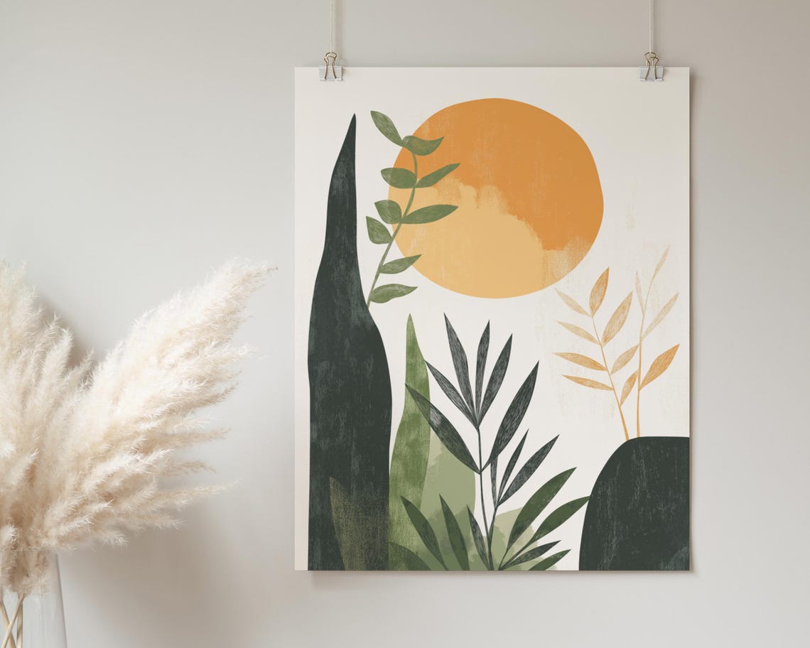 Abstract Sun Botanical Mid Century Orange Earthy Tones Poster - Image 2