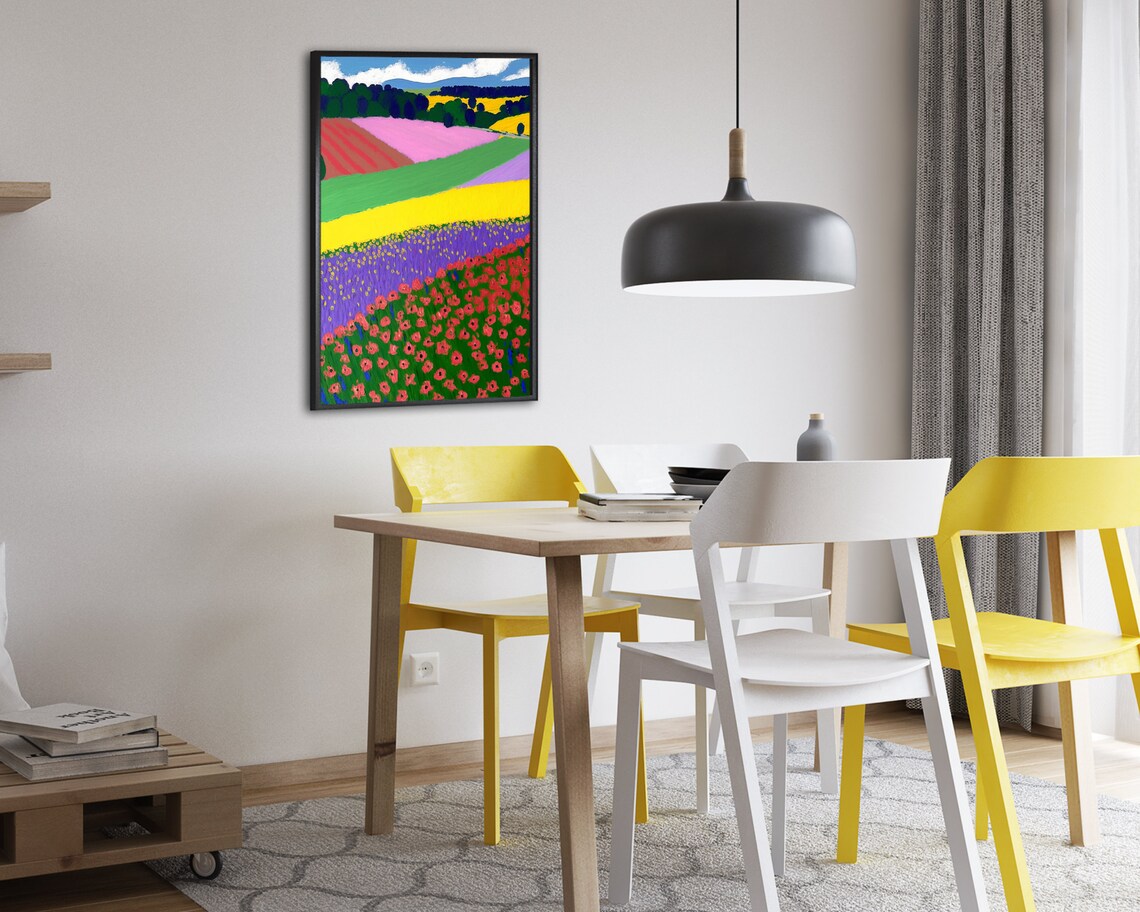 Color Block Poppy Field With Purple And Yellow Bands Art Poster - Image 2