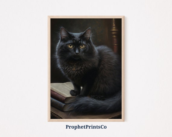 Cute Black Cat Poster Print Dark Academia Wall Art Gift For Cat Mama Dark Vintage Home Dcor Wall Art Digitial