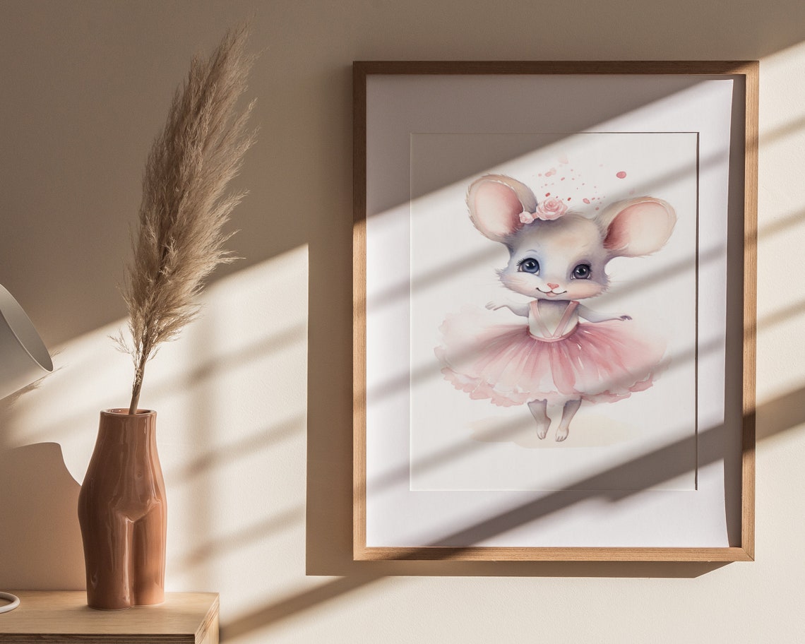 Balletcore Ballerina Mouse Pink Tutu Cute Watercolor Nursery Poster - Image 4