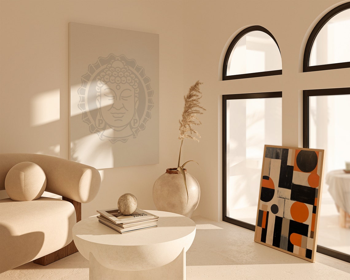 Geometric Abstract Black White Orange Circles Modern Style Poster - Image 3