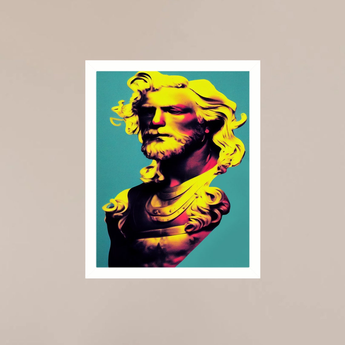Zeus Greek God Pop Art Bust Bold Neon Yellow Mythology Wall Poster - Image 3