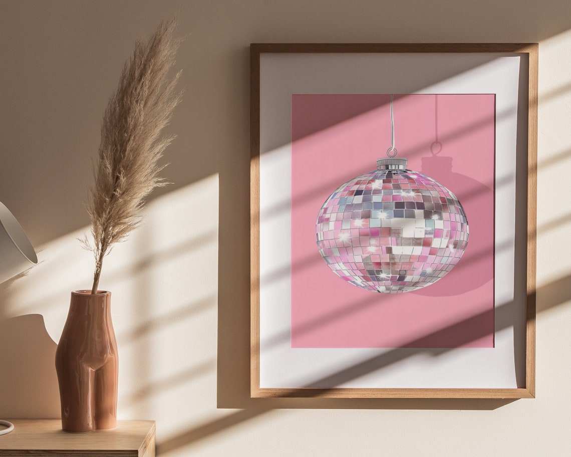 Hanging Disco Ball Shadow Illustration Pink Glam Party Decor Poster - Image 4