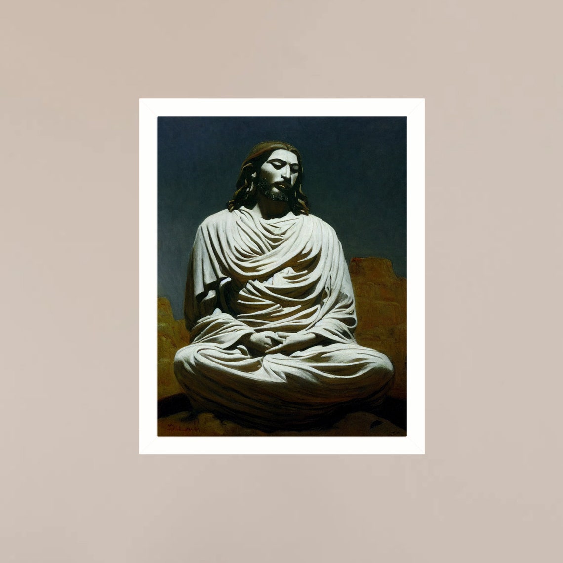 Jesus Christ White Robe Night Prayer Sacred Christian Art Poster - Image 3