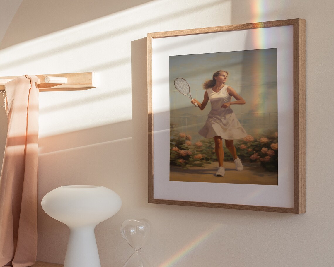 Tennis Woman White Dress Court Flowers Impressionist Sport Art Poster - Image 3