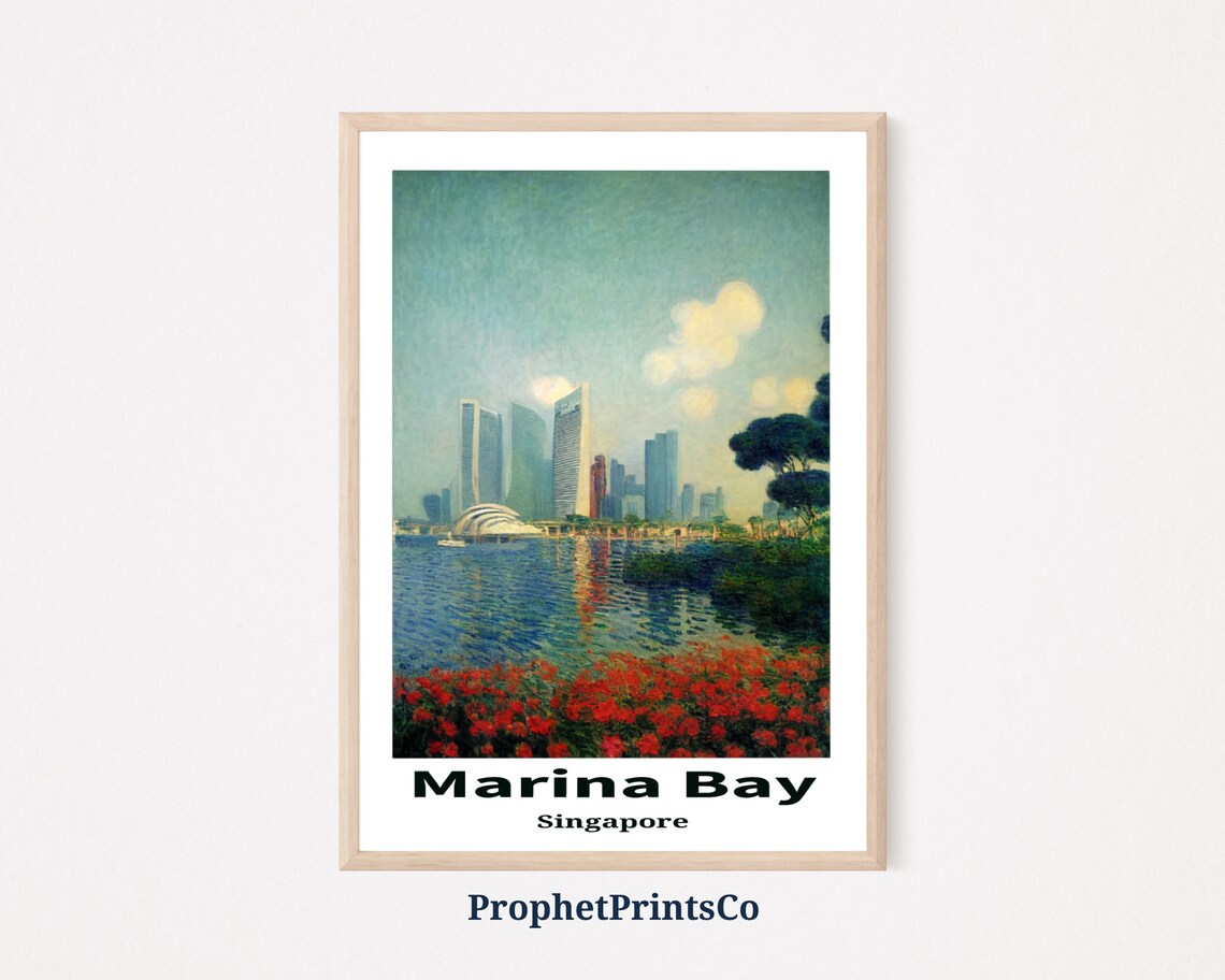 Marina Bay Singapore Skyline Impressionist Waterfront Art Poster