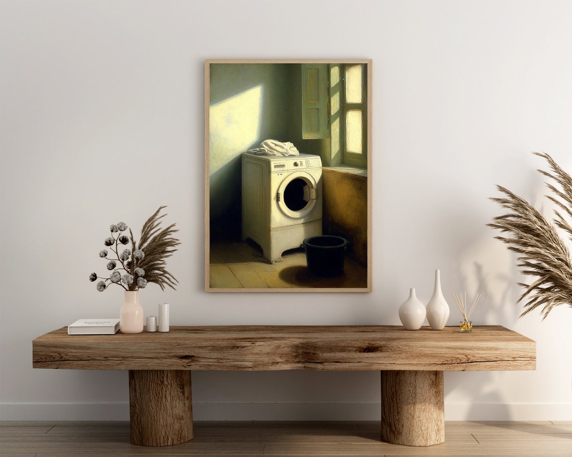Dramatic Light Vintage Washer Oil Painting Quiet Laundry Room Poster - Image 3