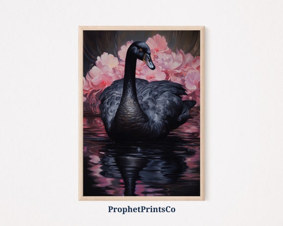 Vintage Swan Print Black Lake Swan Print Black Swan Art Black Swan Poster Nursery Prints Wall Art