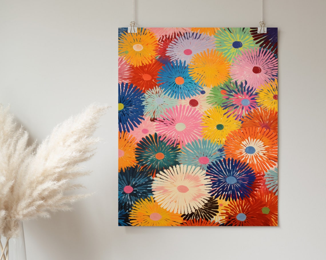 Bold Groovy Sunburst Daisy Pattern Colorful Retro 60s Art Poster - Image 2