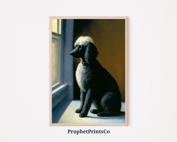 Poodle Oil Painting Poster Print Poodle Wall Art Inspired By Edward Hopper Cute Dog Home Dcor Wall Art