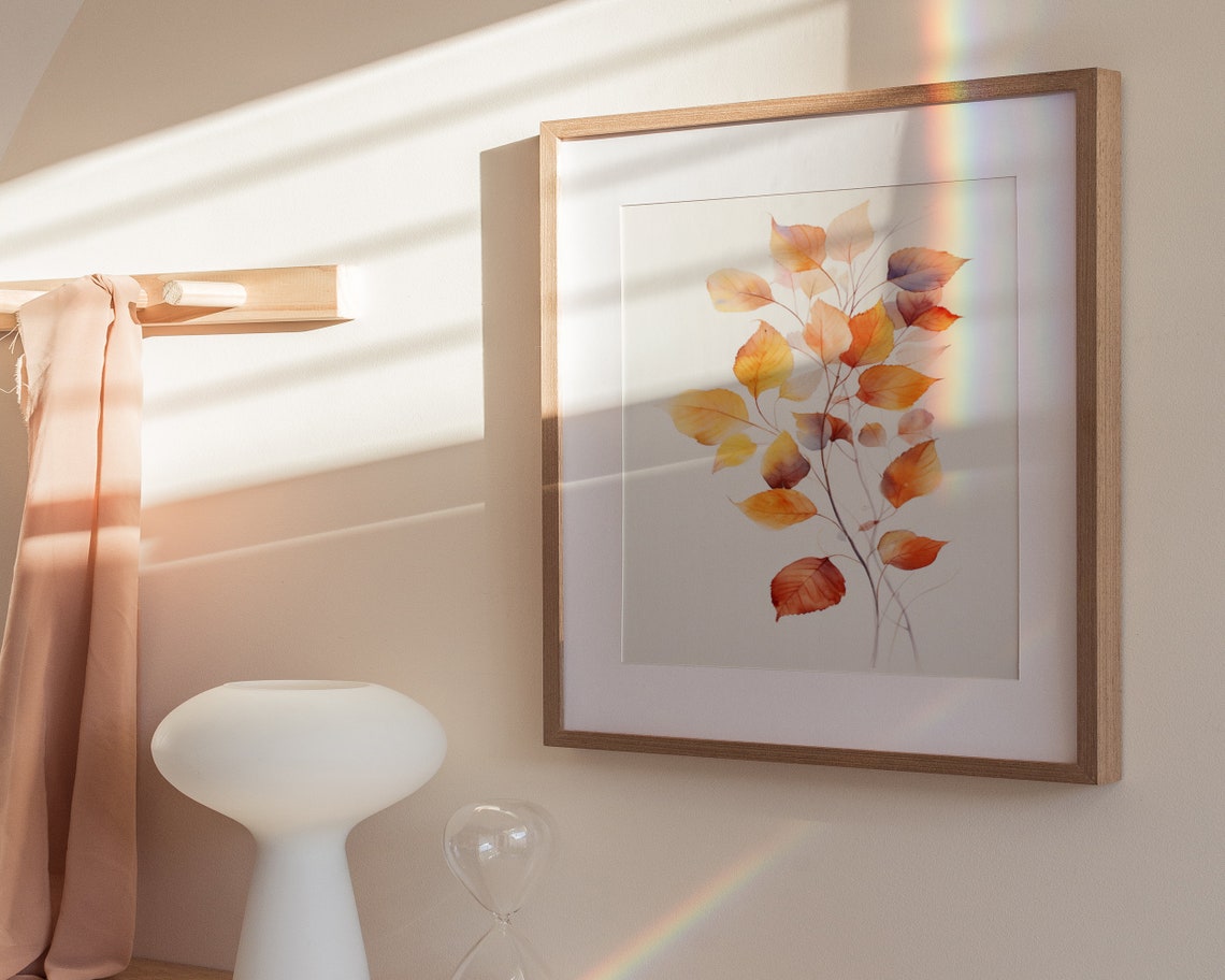 Watercolor Autumn Leaves on Birch Branch Fall Botanical Poster - Image 3