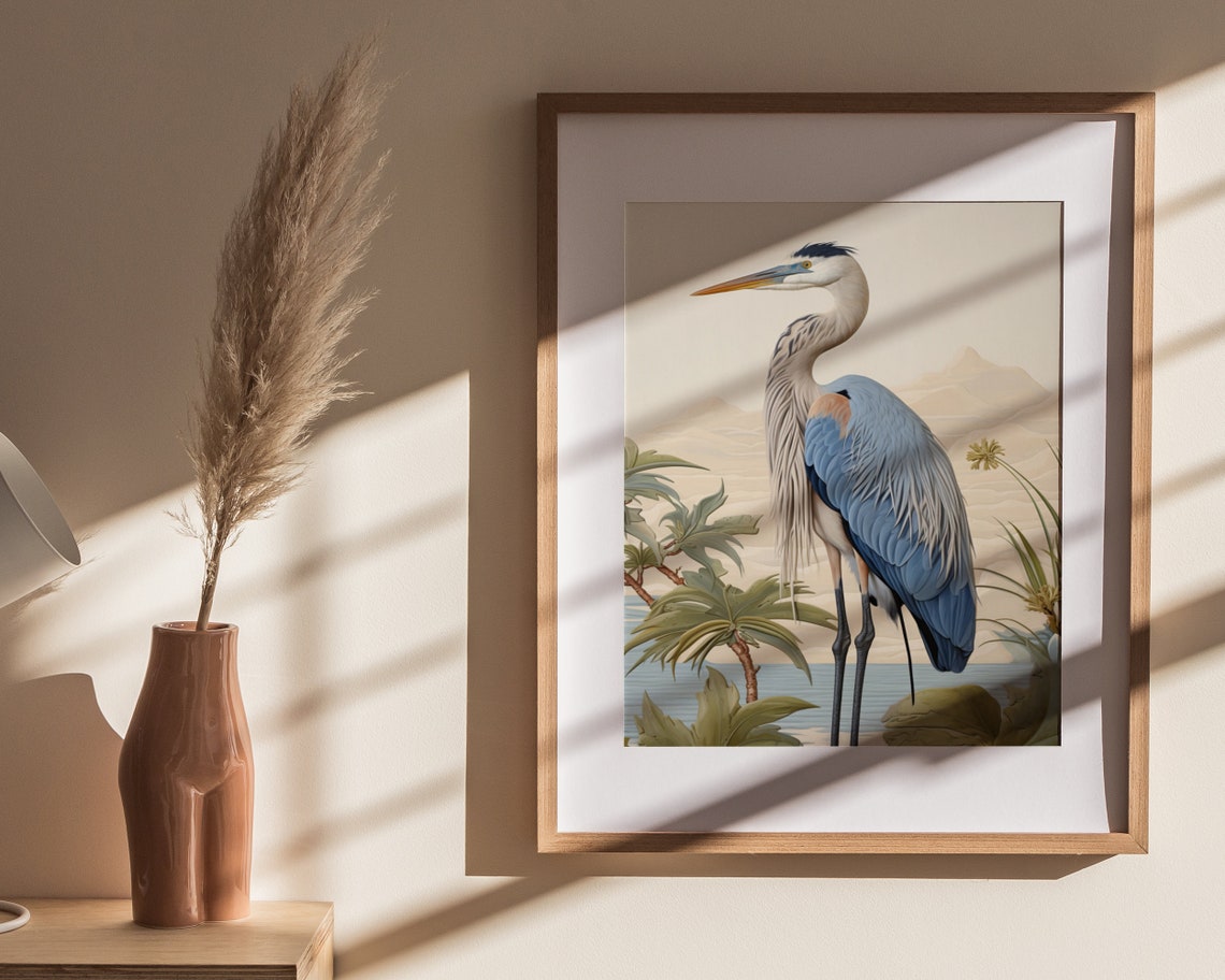 Great Blue Heron Standing Among Tropical Leaves Vintage Poster - Image 4