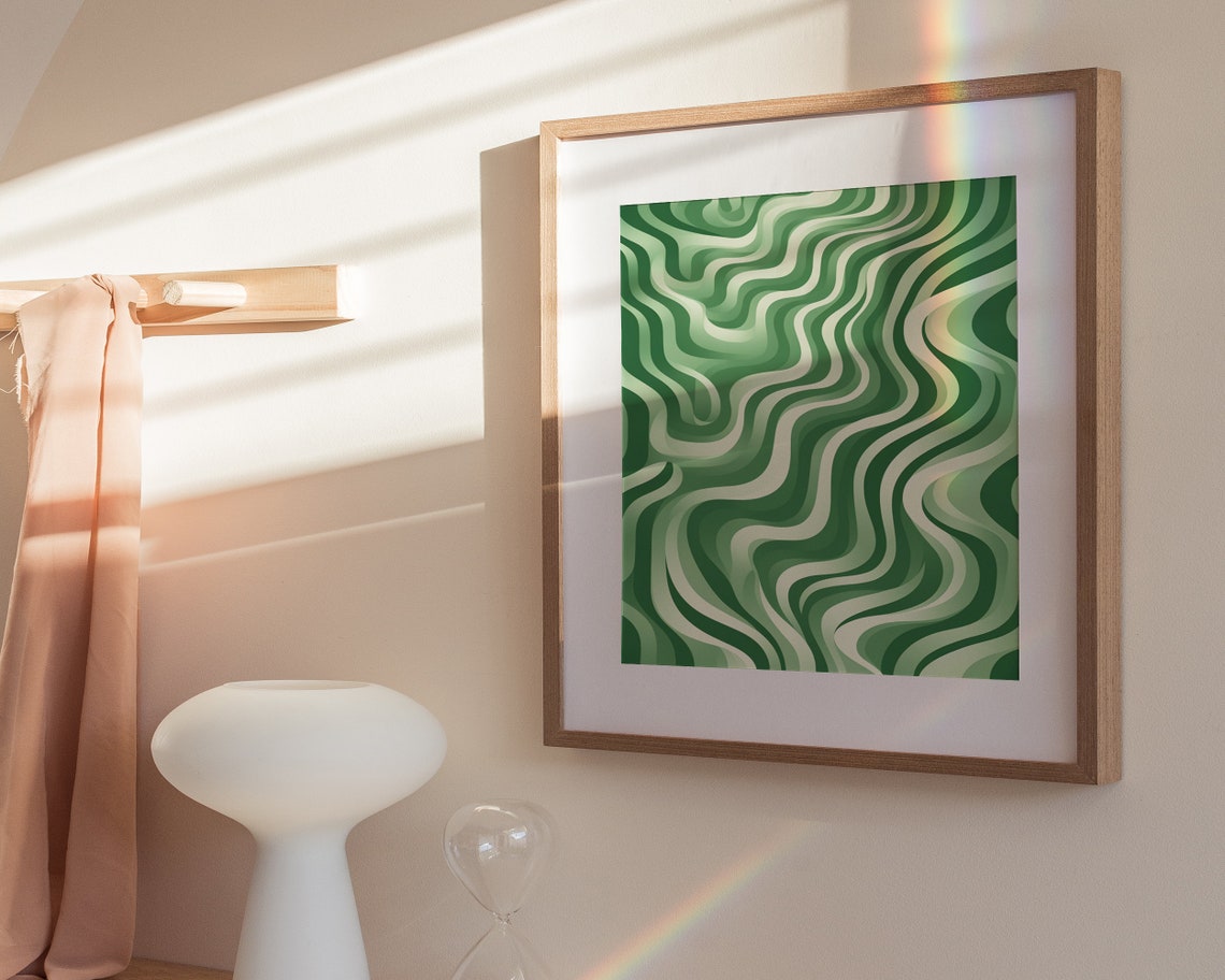 Green Wavy Topographic Abstract Lines Modern Nature Art Poster - Image 3