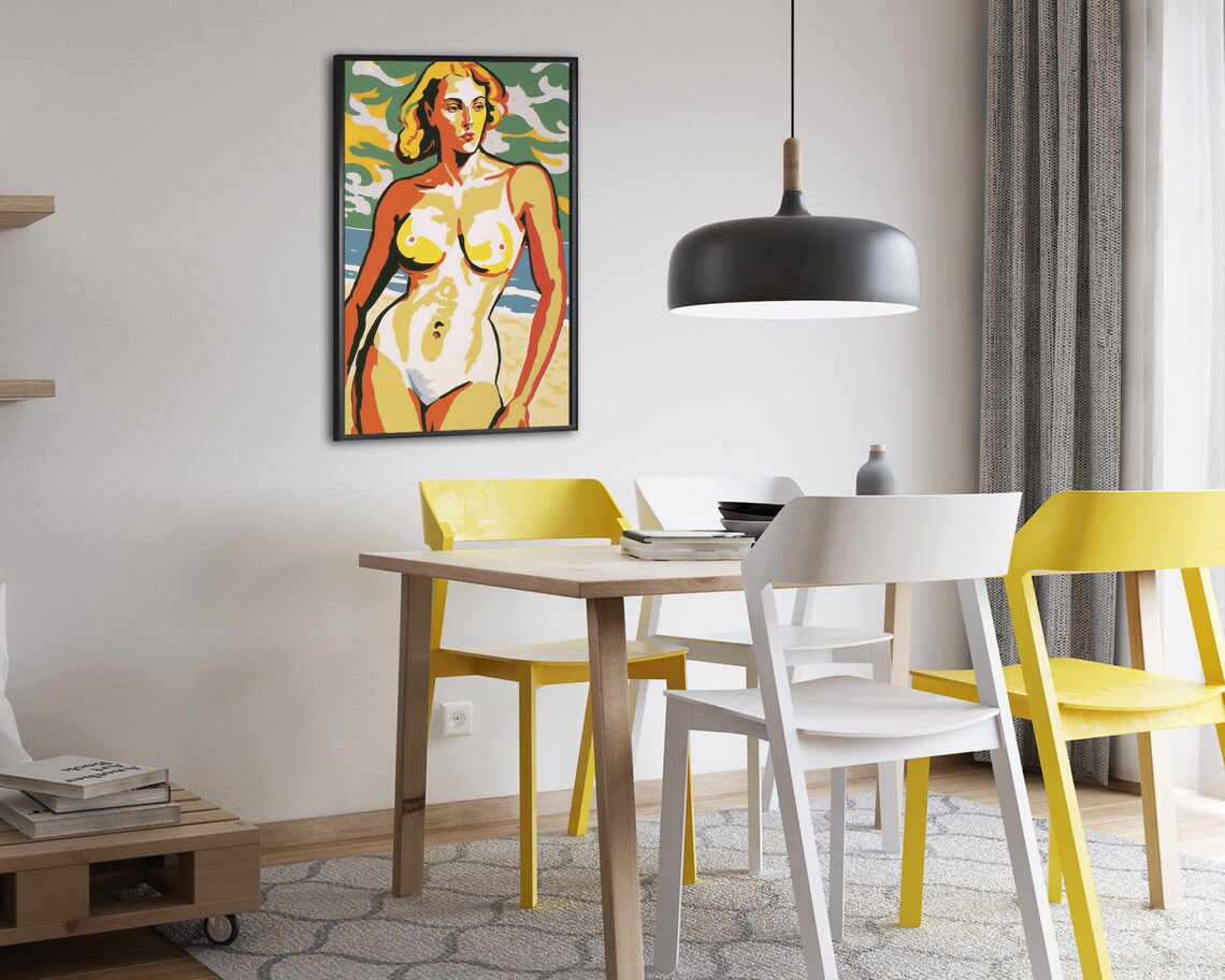 Blonde Woman In White Swimsuit Bold Color Block Pop Art Poster - Image 2