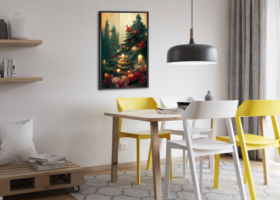 Candlelit Christmas Tree Poinsettia Glow Painterly Art Poster - Image 2