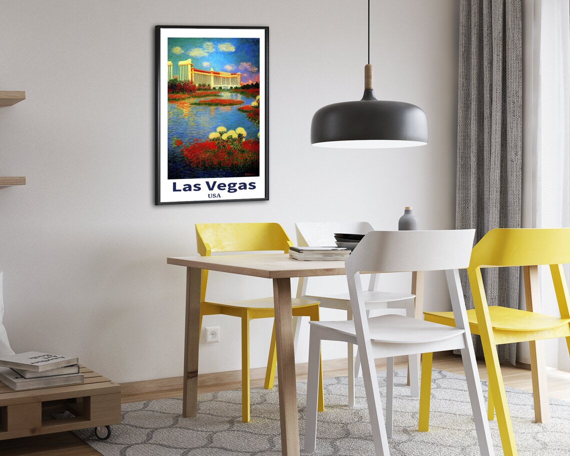 Las Vegas USA Resort Hotel Lake Gardens Impressionist Travel Poster - Image 2