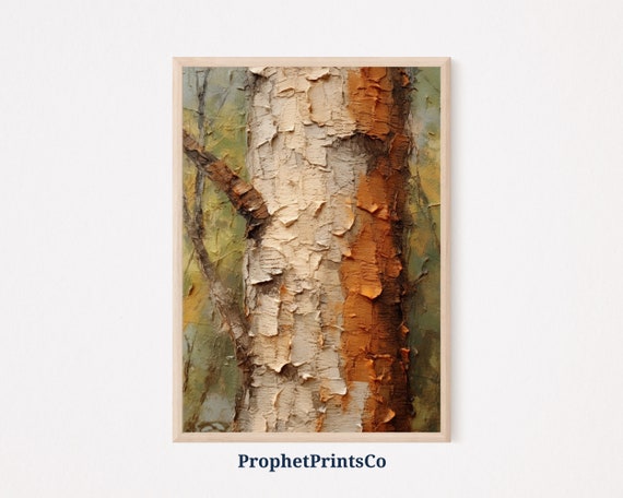 Tree Bark Oil Painting Print Nature Wall Art Birch Wood Wall Art Tree Bark Texture Home Dcor Wall Art