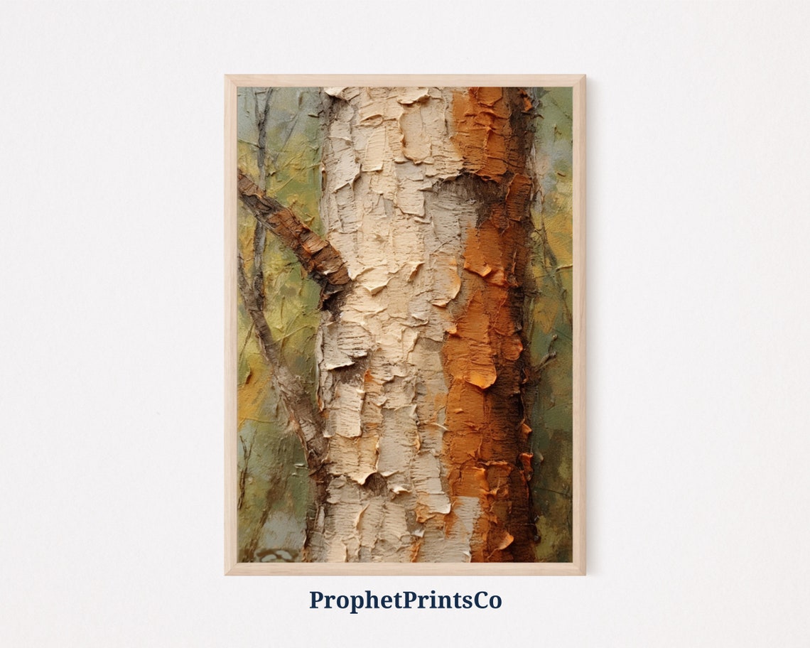 Textured Birch Tree Bark Oil Painting Rustic Impasto Nature Poster