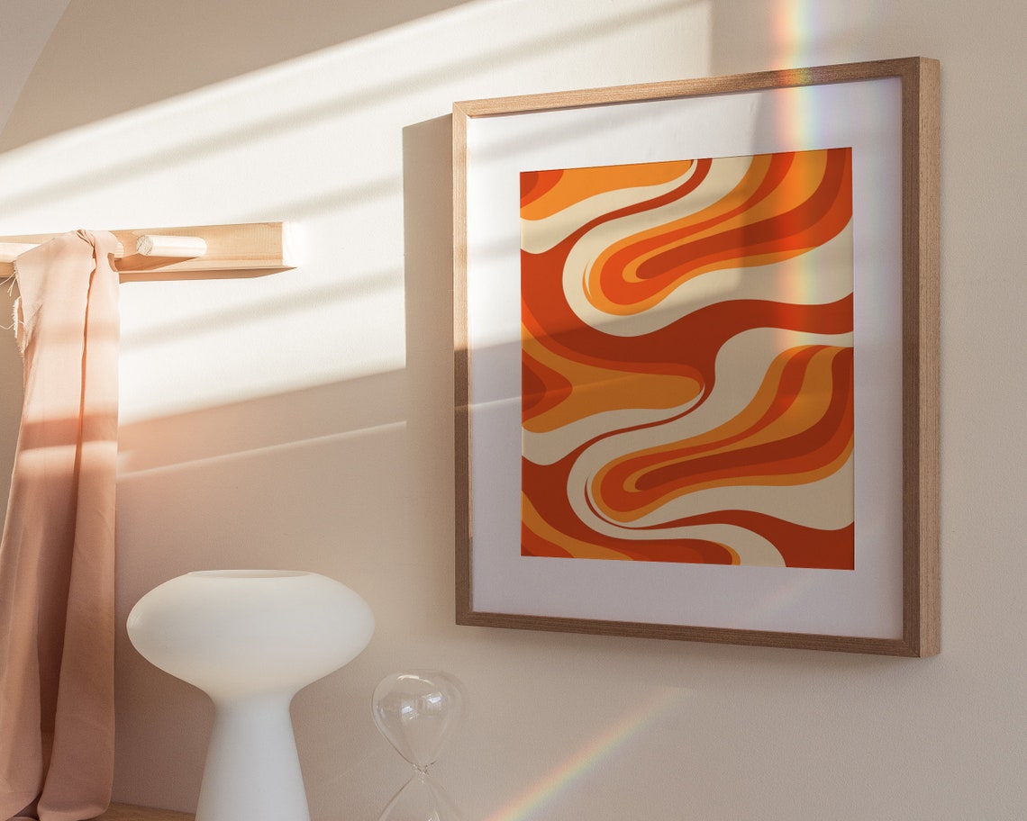 Wild Burnt Orange Retro Spiral Waves 70s Groovy Abstract Poster - Image 3