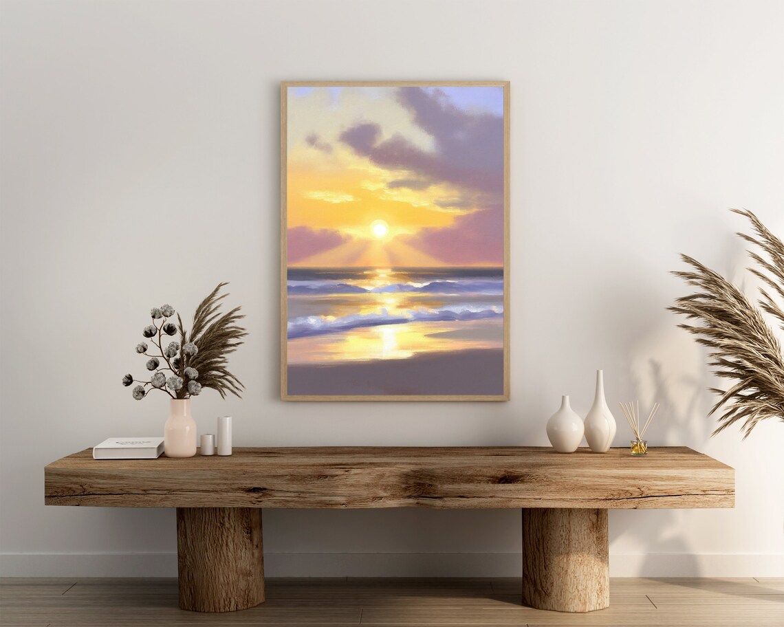 Golden Sun Over Ocean Waves Radiant Beach Sunrise Coastal Wall Poster - Image 3