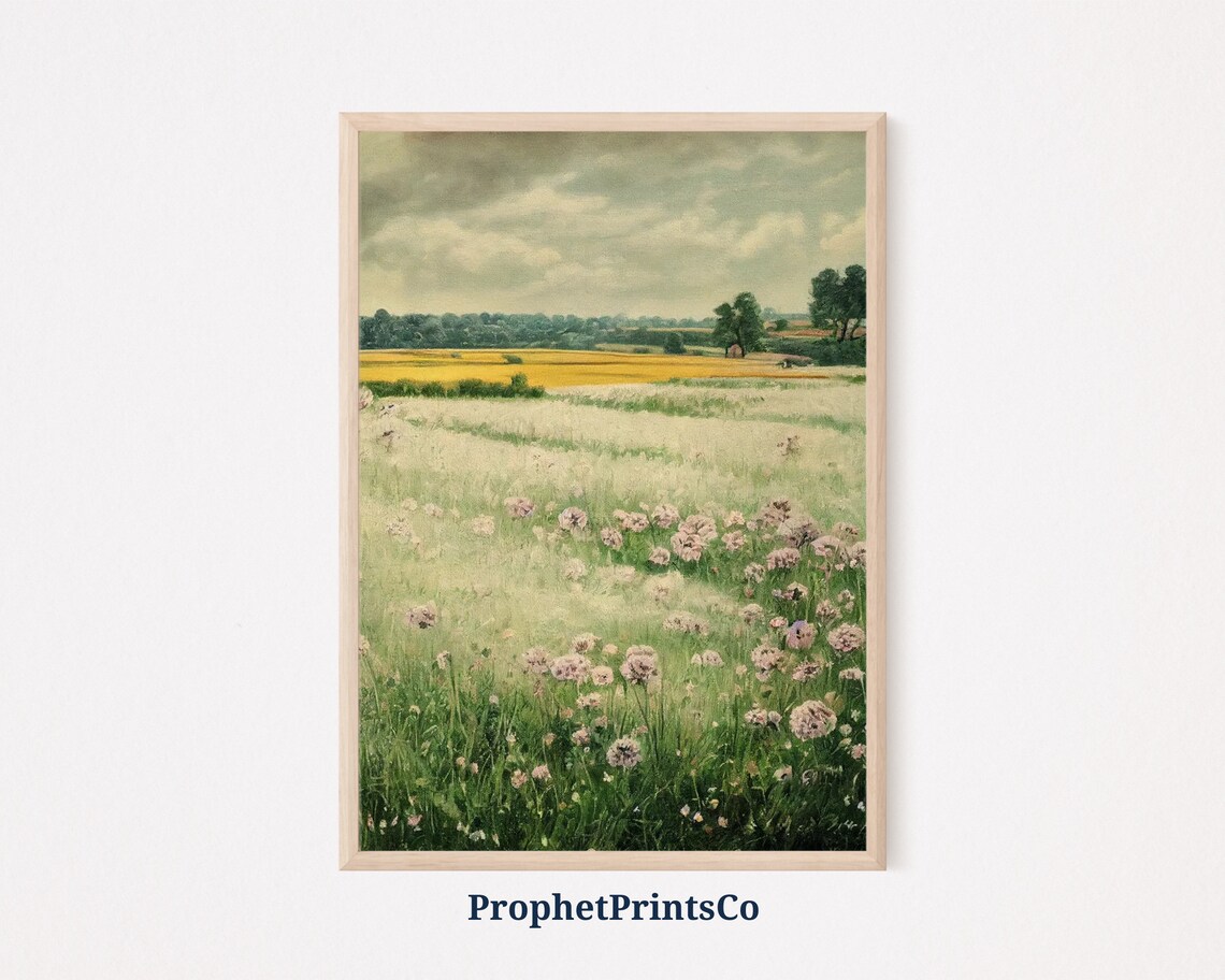 Spring Meadow Wildflower Field Vintage Style Landscape Art Poster