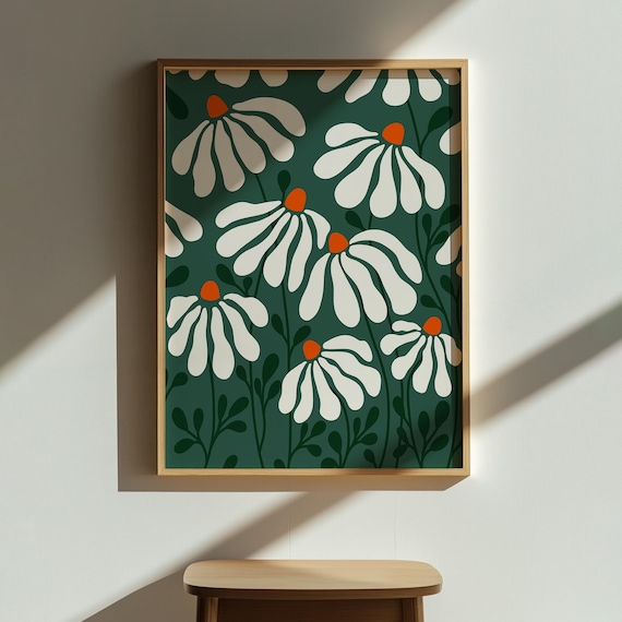 Daisy Flowers Art Print, Modern Botanical Minimalist