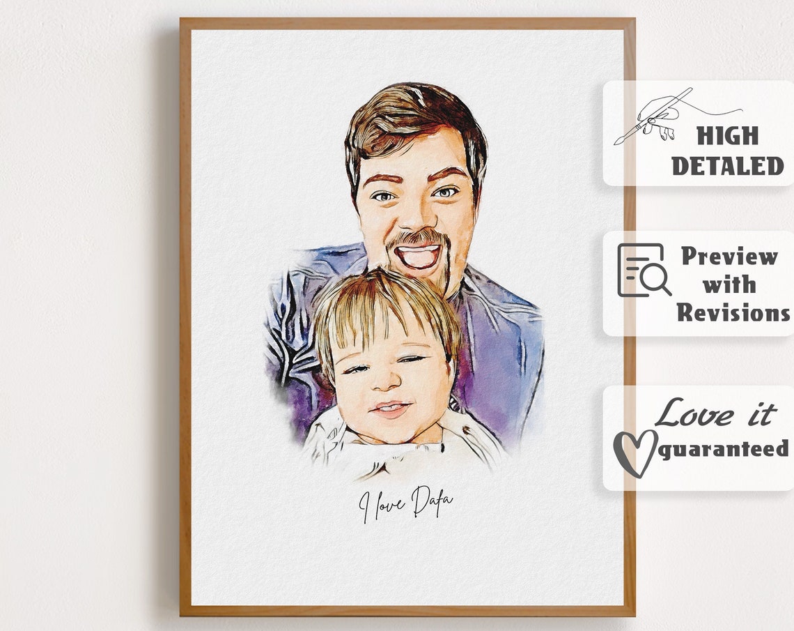 Father and Toddler I Love Dada Watercolor Family Portrait Poster
