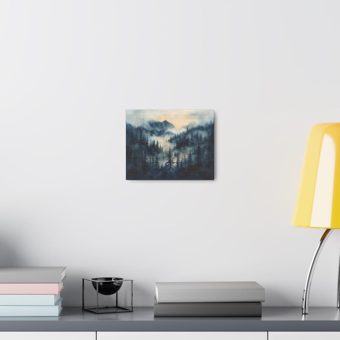 Misty Blue Pine Forest And Mountains At Sunrise Watercolor Print - Image 3