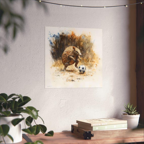 Soccer Armadillo Maximalist Eclectic Sports Poster Print Rugged Eccentric Football Airbnb Childrens Art Fantasy Nature Rustic Wall Decor