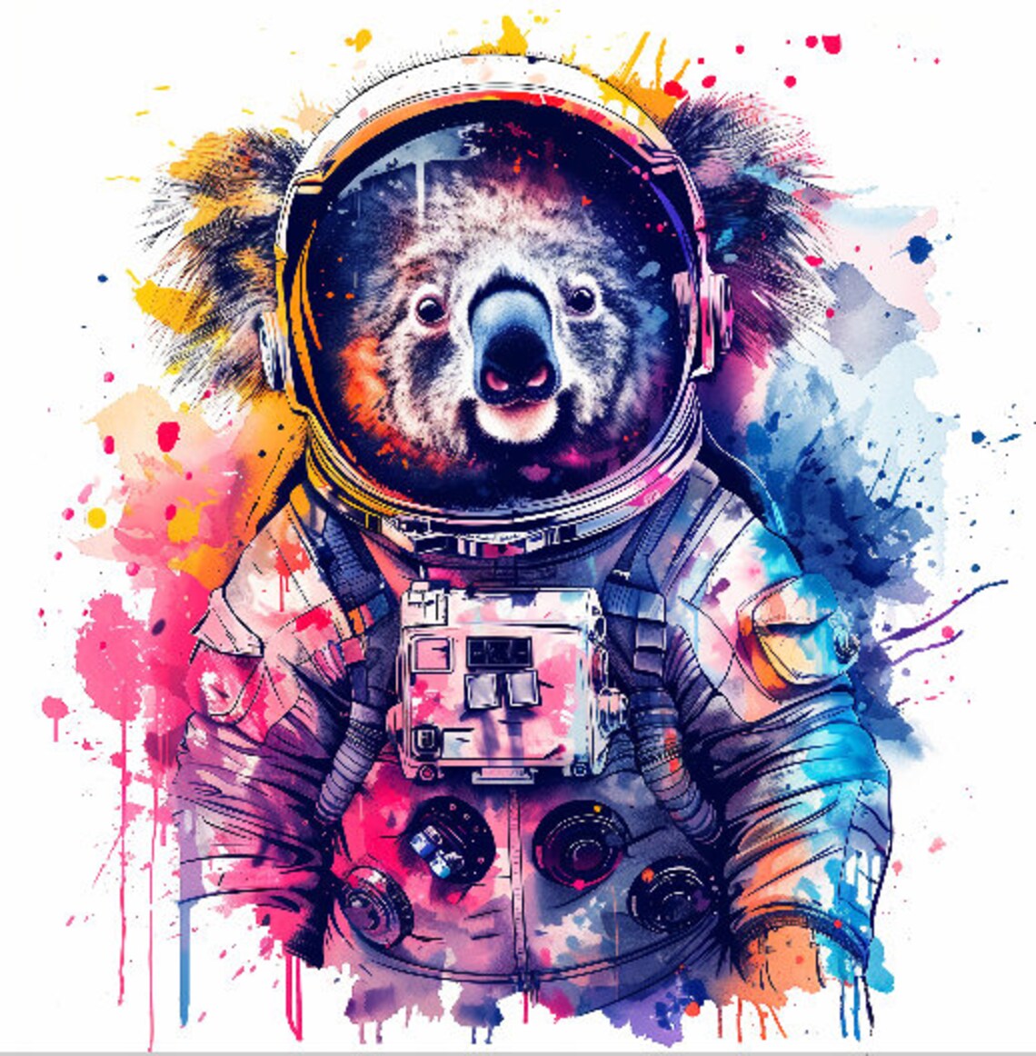 Koala Astronaut Watercolor Fuzzy Space Suit Animal Art Poster - Image 2