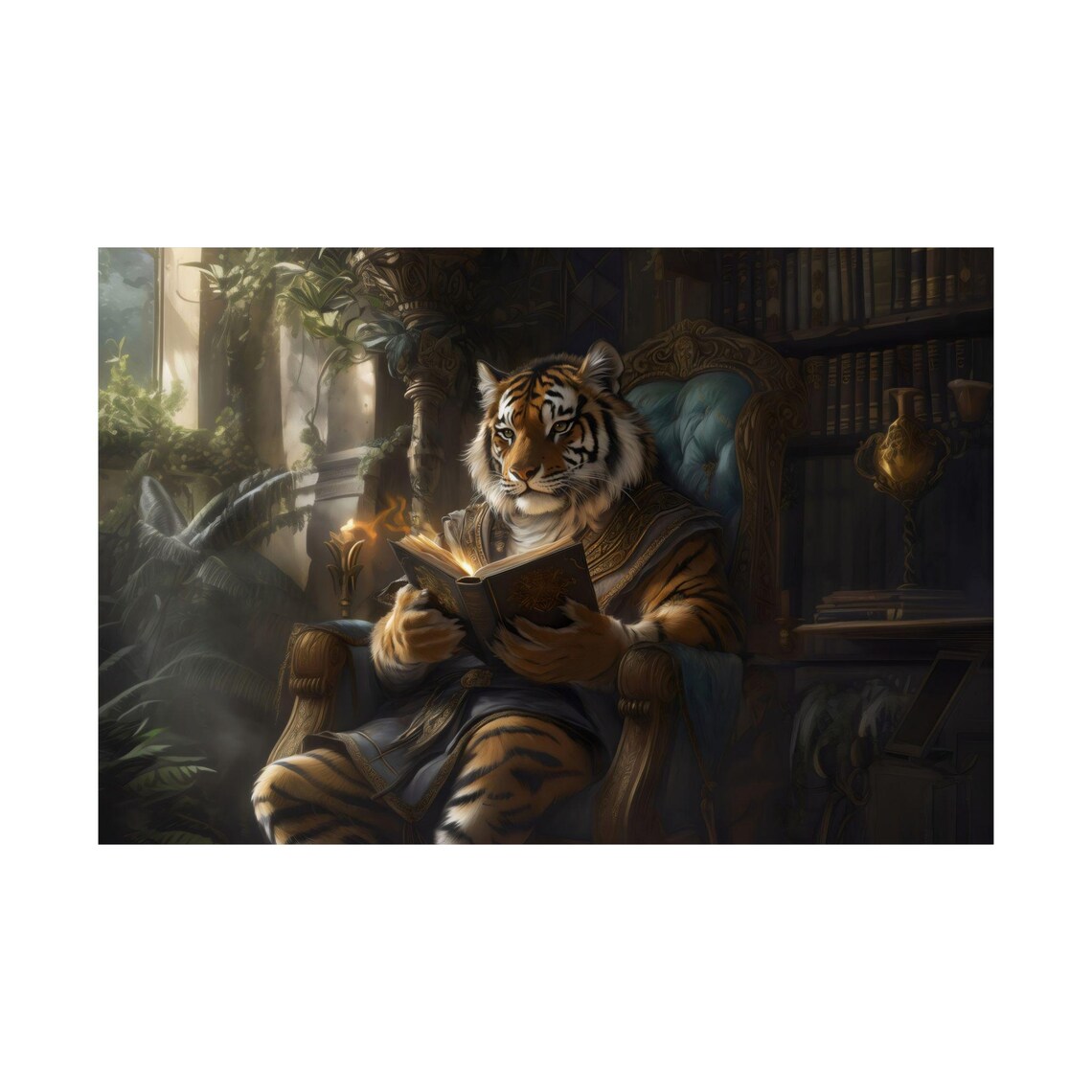 Noble Tiger Reading Book In An Ancient Library Animal Poster - Image 2