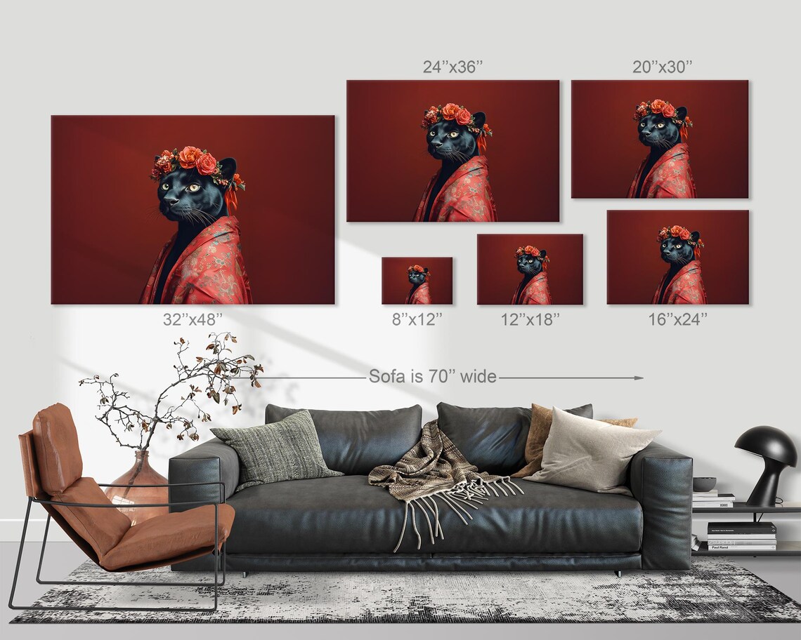 Black Panther Fashionista Portrait Red Floral Crown And Robe Poster - Image 3