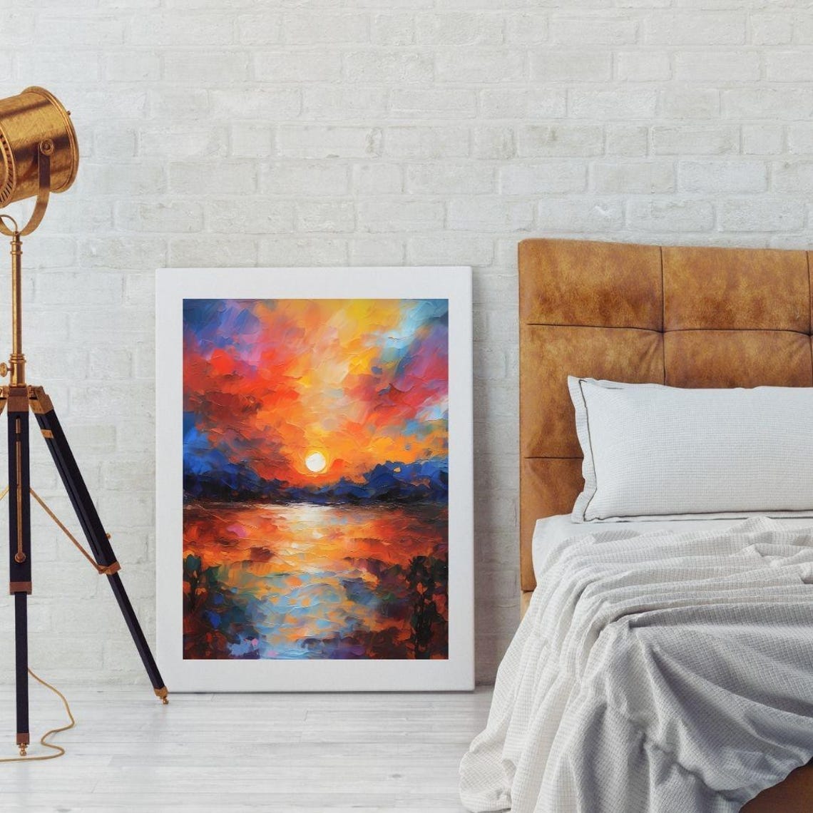 Bold Impasto Sunset Ocean Reflection Fiery Abstract Seascape Wall Art - Image 2