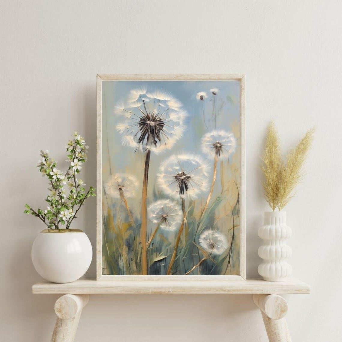 Dandelion Seed Heads Soft Pastel Meadow Impressionist Wall Art Print