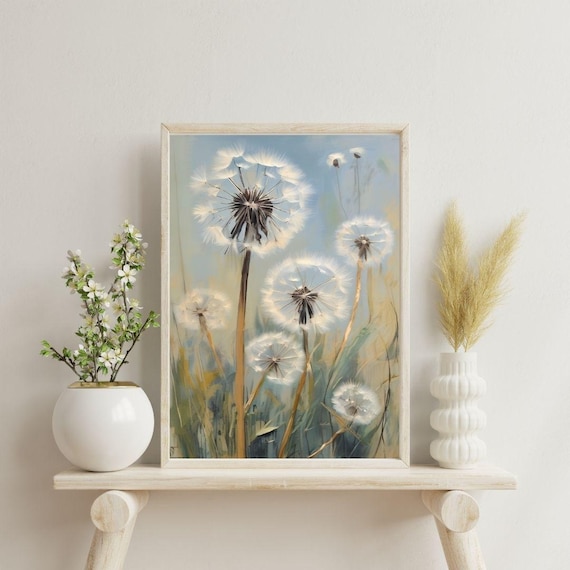 Dandelion Seed Heads Soft Pastel Meadow Impressionist Wall Art Print