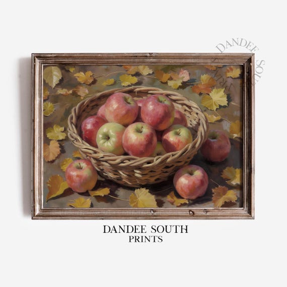 Fall Apples And Leaves Wall Art Autumn Painting Home Decor Vintage Farmhouse 618