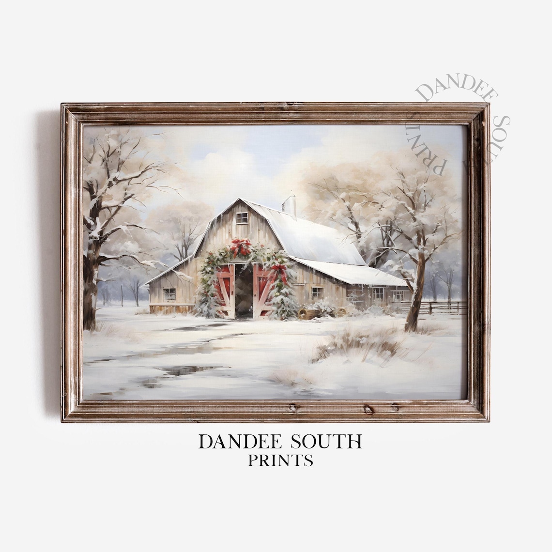 Snowy Rustic Barn Christmas Winter Scene Vintage Style Poster