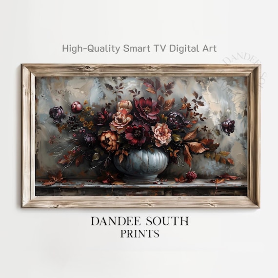 Vintage Fall Floral Tv Art For Frame Smart Dark Moody Autumn Flowers Painting Thanksgiving Tv110