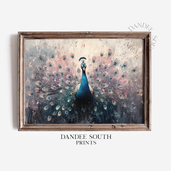 Peacock Wall Art Colorful Oil Painting Modern Farmhouse Decor Abstract 354