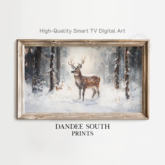 Winter Deer Tv Art For Framestyle Tvs Smart Snowy Landscape Rustic Farmhouse Holiday Tv174