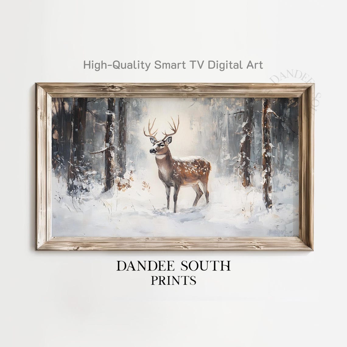 Winter Deer In Snowy Forest Stag Wildlife Rustic Holiday Wall Art