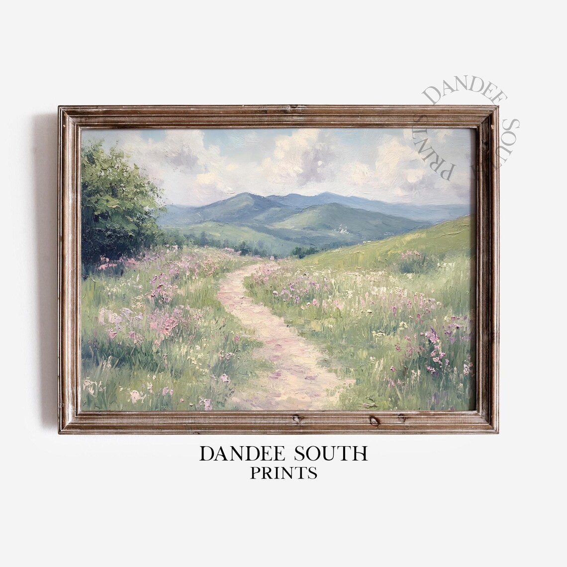 Wildflower Path Mountain View Vintage Oil Painting Country Poster