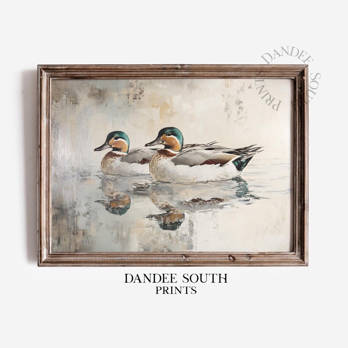 Vintage Ducks Art Print, Mallard Lake Landscape