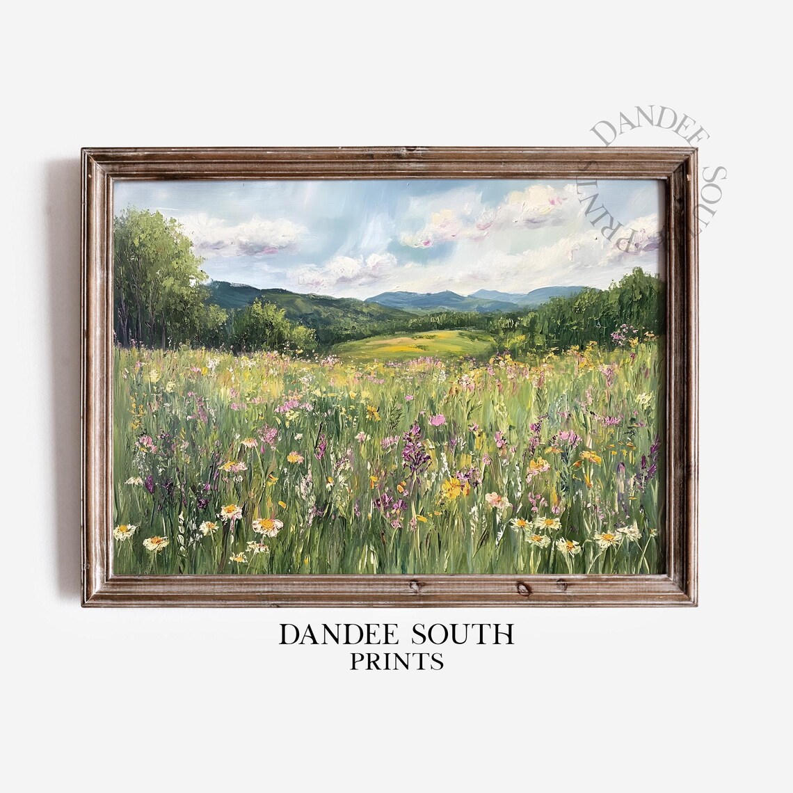 Summer Wildflower Meadow Rolling Hills Vintage Oil Painting Poster