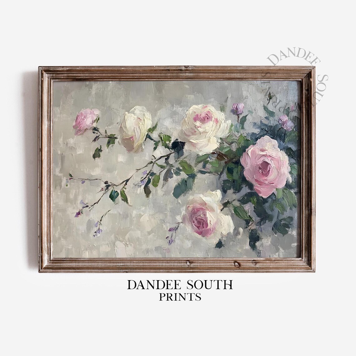 Roses Vintage Floral Art Print, Farmhouse Style